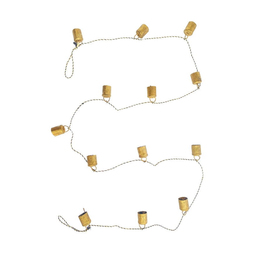 Metal Bell Garland w/ Black & White String - Antique Gold Finish