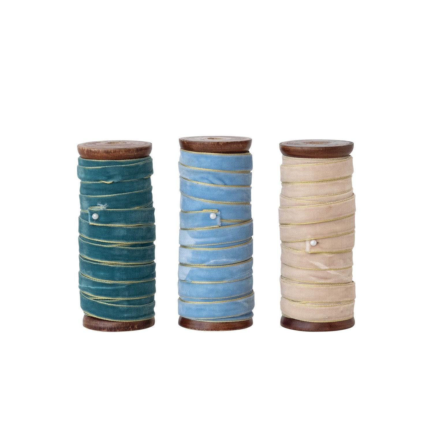 Cool Tones Velvet Ribbon with Metallic Edges - Teal