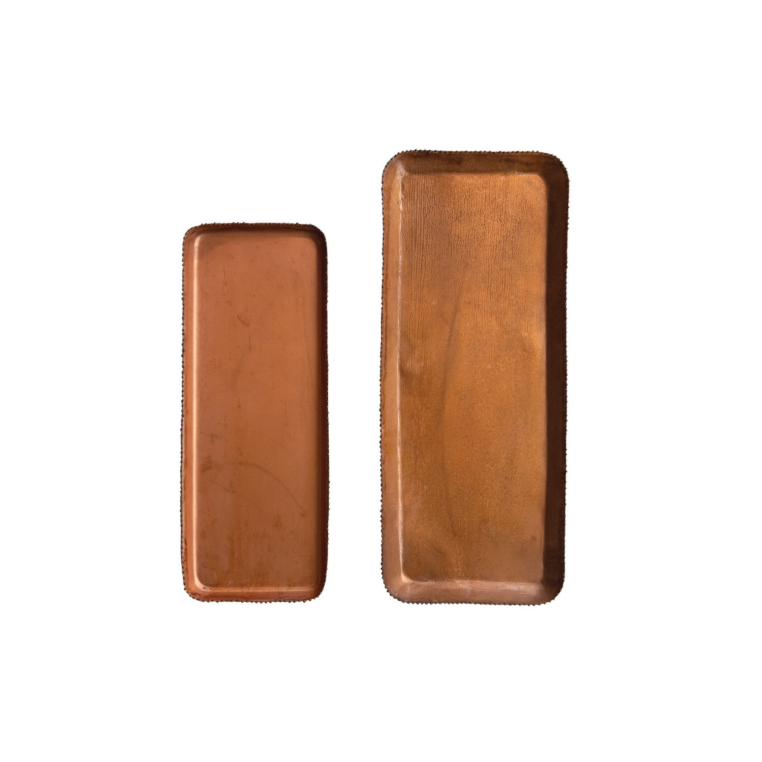 Metal Antique Copper Finish Trays with Beaded Edge - Small