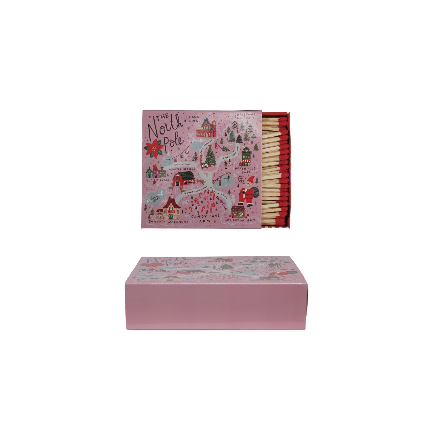 Pink North Pole Scene Matchbox 4-1/4"L