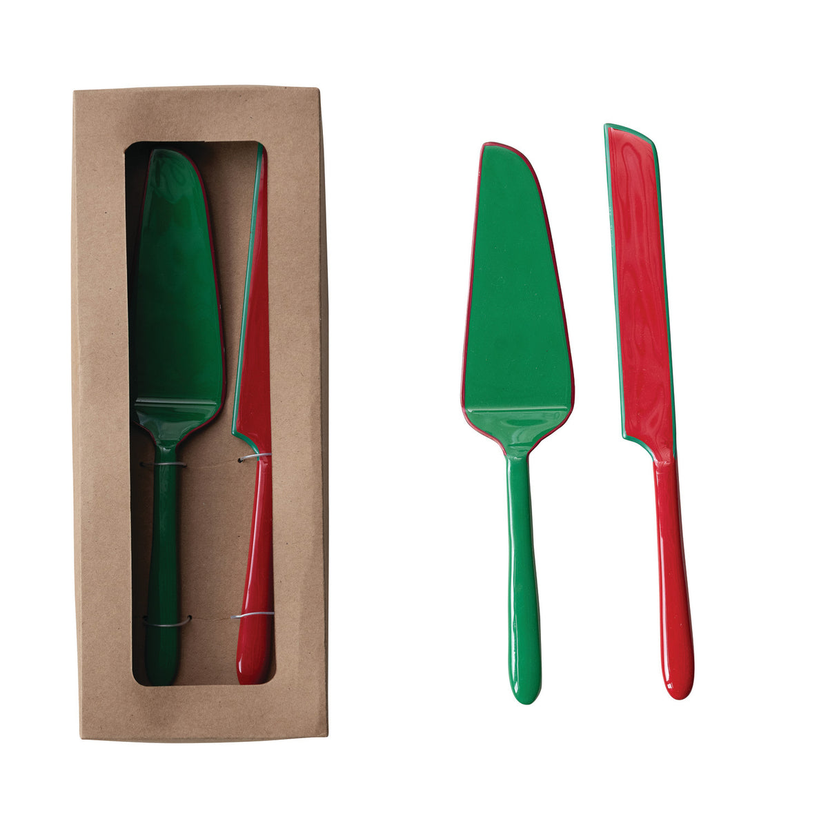 Merry Enameled Cake Serving Set. Celebrate special moments and sweet traditions with this beautiful Merry Enameled Cake Serving Set. Crafted from durable stainless steel with charming enameled handles, this boxed two-piece set adds a touch of warmth and elegance to every festive gathering, making dessert time feel extra joyful and full of love.