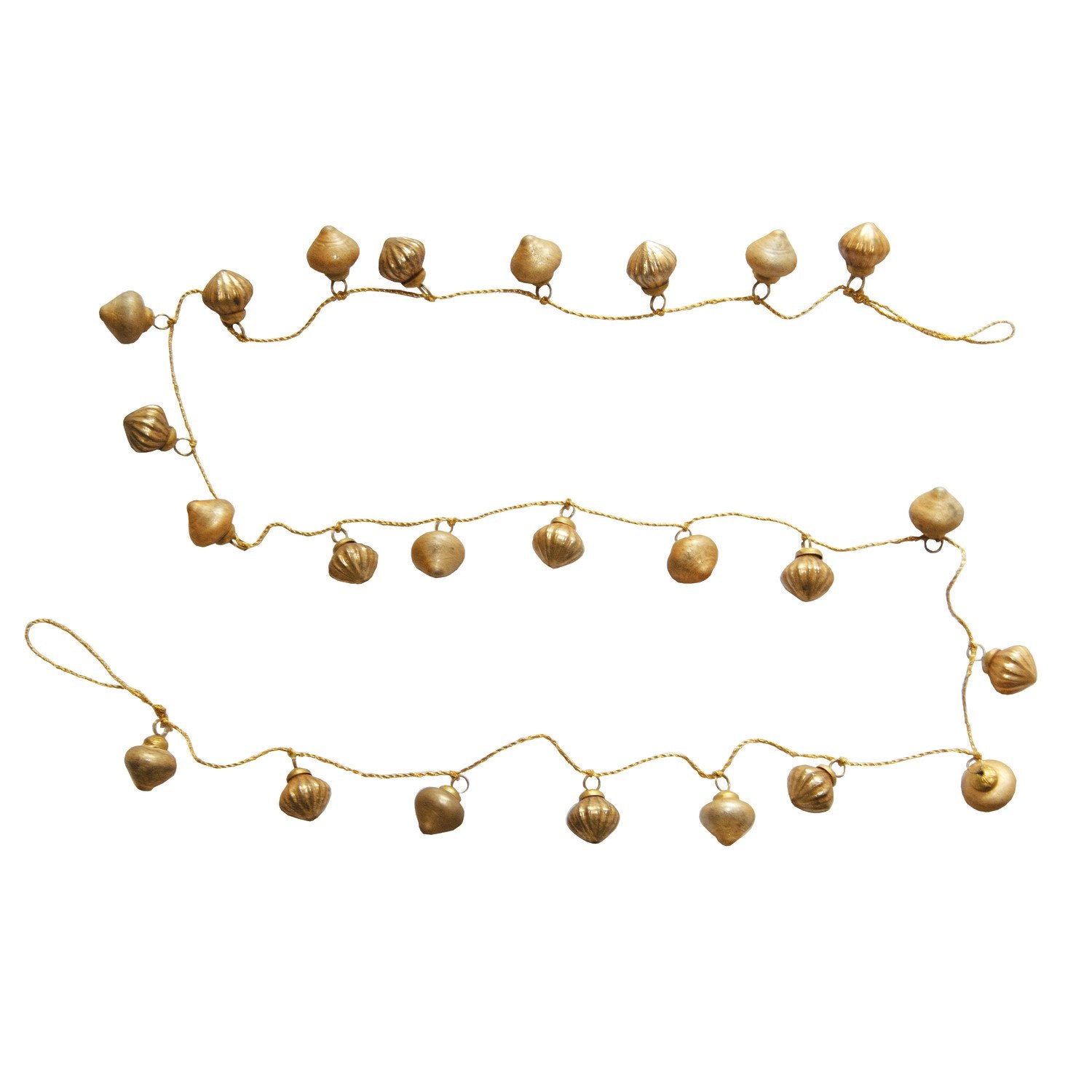 Gold decorative garland with small balls on a white background