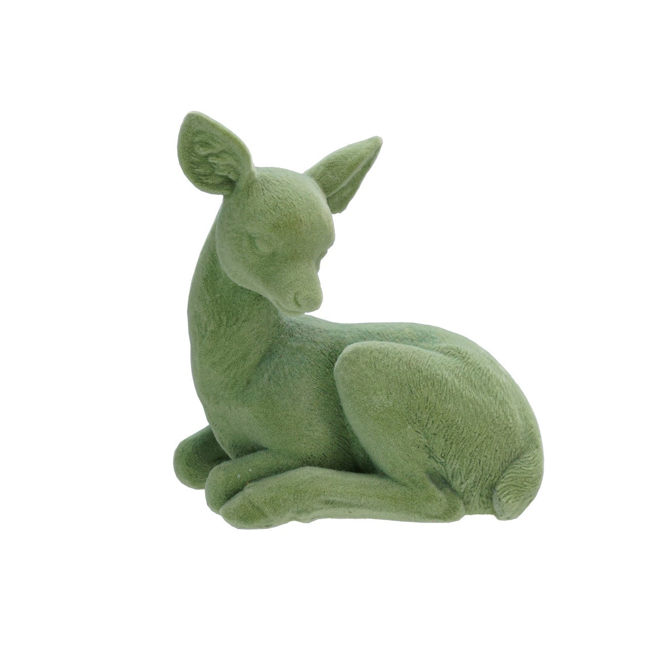 Bring a touch of gentle charm to your space with this mint-colored resin deer in a sitting pose. The flocked texture adds a soft, velvety feel, enhancing its delicate and inviting presence. Perfect for creating a peaceful atmosphere, this decorative piece blends subtle color with tactile appeal to complement any room.
Size: 4-1/2"L x 2-3/4"W x 4-3/4"H