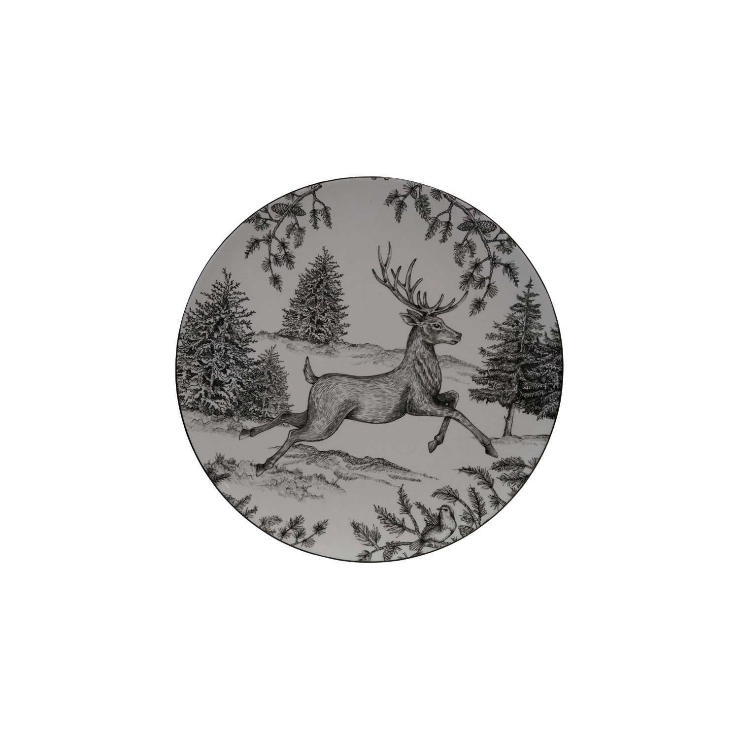 Ceramic Plate with Woodland Deer Scene & Colored Edge