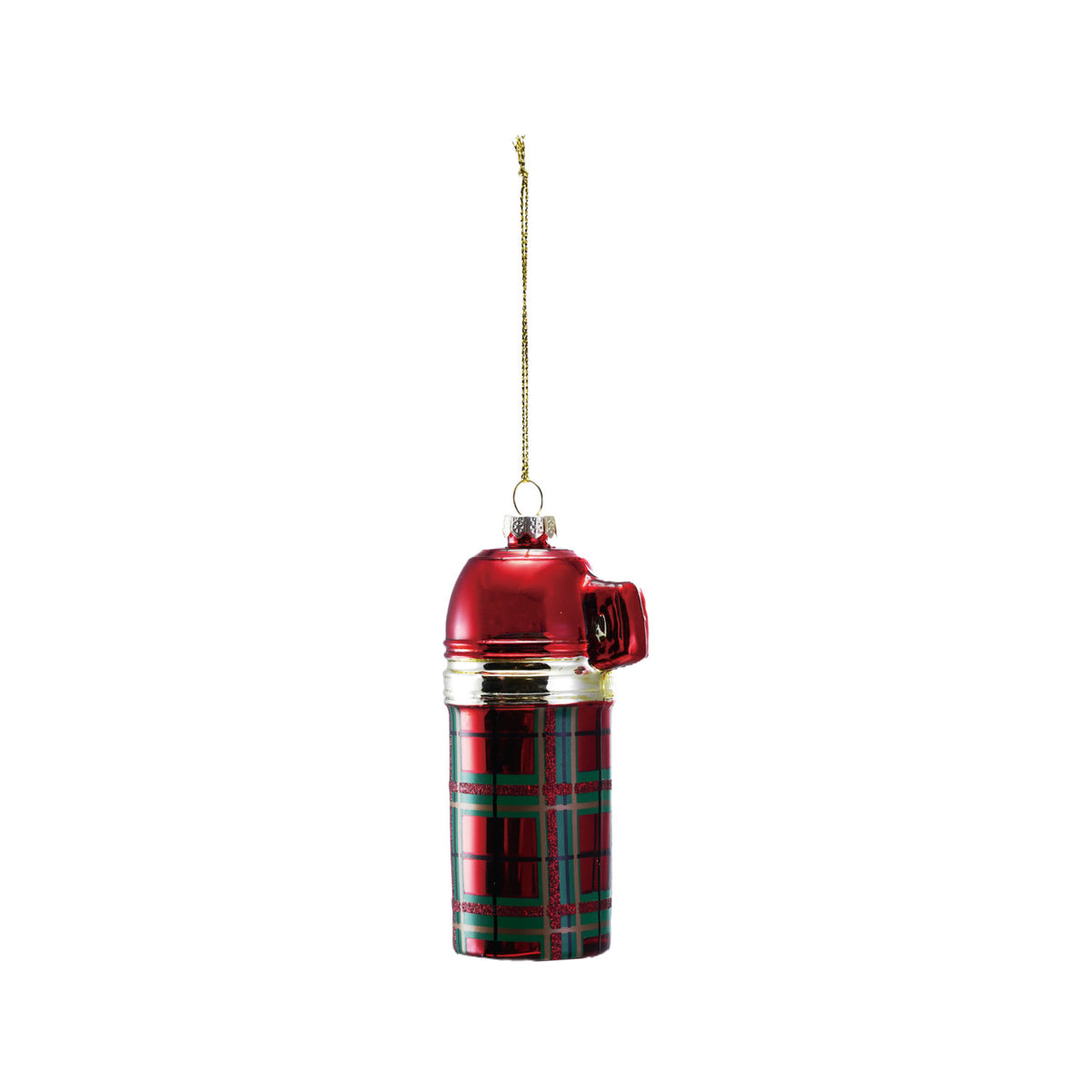 Plaid Glass Thermos Ornament