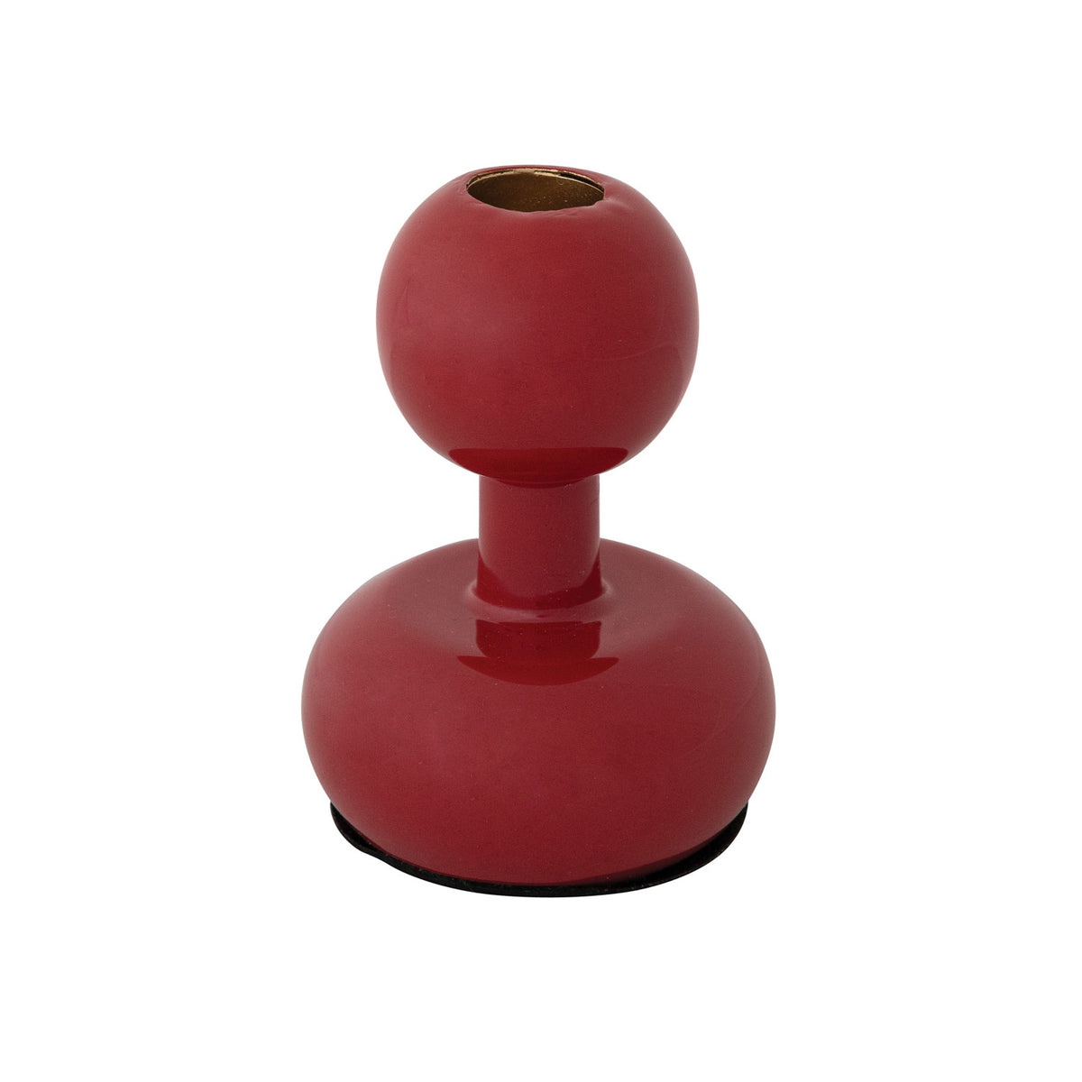 Enameled Metal Ball Taper Holder - Cranberry. Add a cozy, welcoming glow to your home with our Enameled Metal Ball Taper Holder in a rich cranberry hue. Designed to bring effortless warmth and charm to any tabletop or mantle, this lovely piece offers the perfect supportive touch to showcase your favorite taper candles all season long.