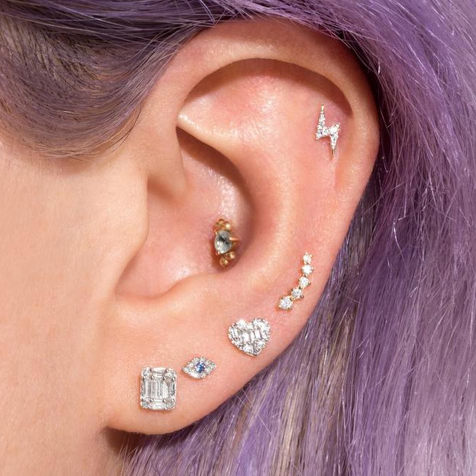 Lightning Bolt Stud Earrings with Clear CZ Stones