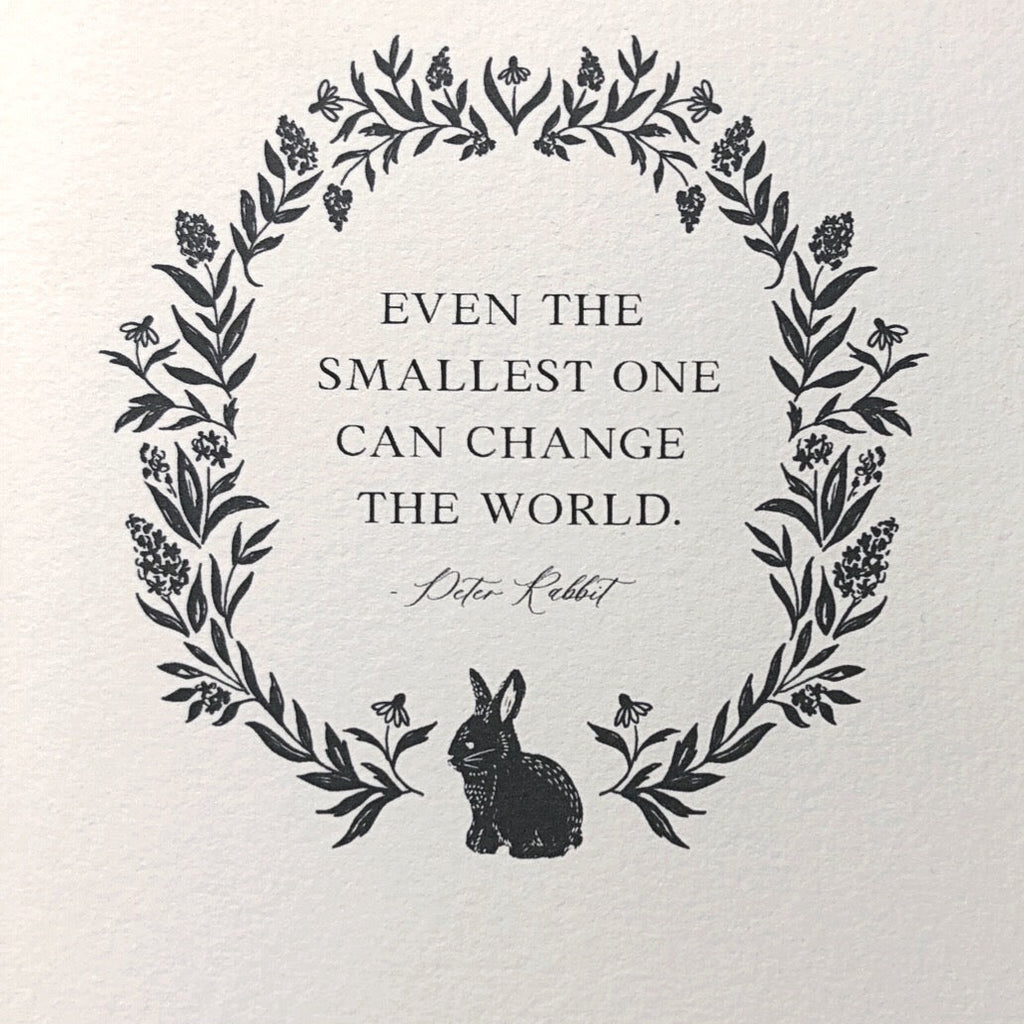 Bunny Quote - Peter Rabbit Quote in Black Floral Wreath- card