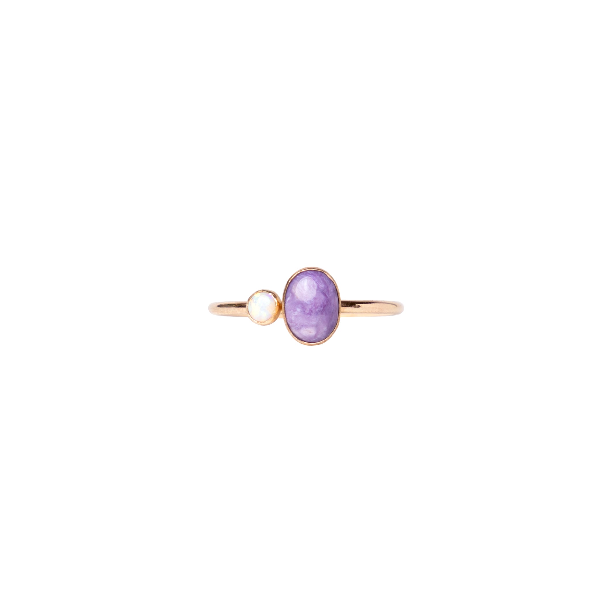Duo Charoite Amethyst Stone Ring Small Gold Opal Ring