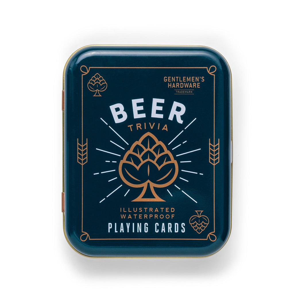 Practice your poker face or play go fish in style with our Beer Playing Cards! Whether you win or lose, these&nbsp;waterproof playing cards with beer designs make even a bad hand look good. This card deck features classic beer facts and illustrations on each playing card and a 2-piece metal tin travel case to take these waterproof deck of cards anywhere you go. This coaster set is a great gift for the bartender friend or game night host in your life.