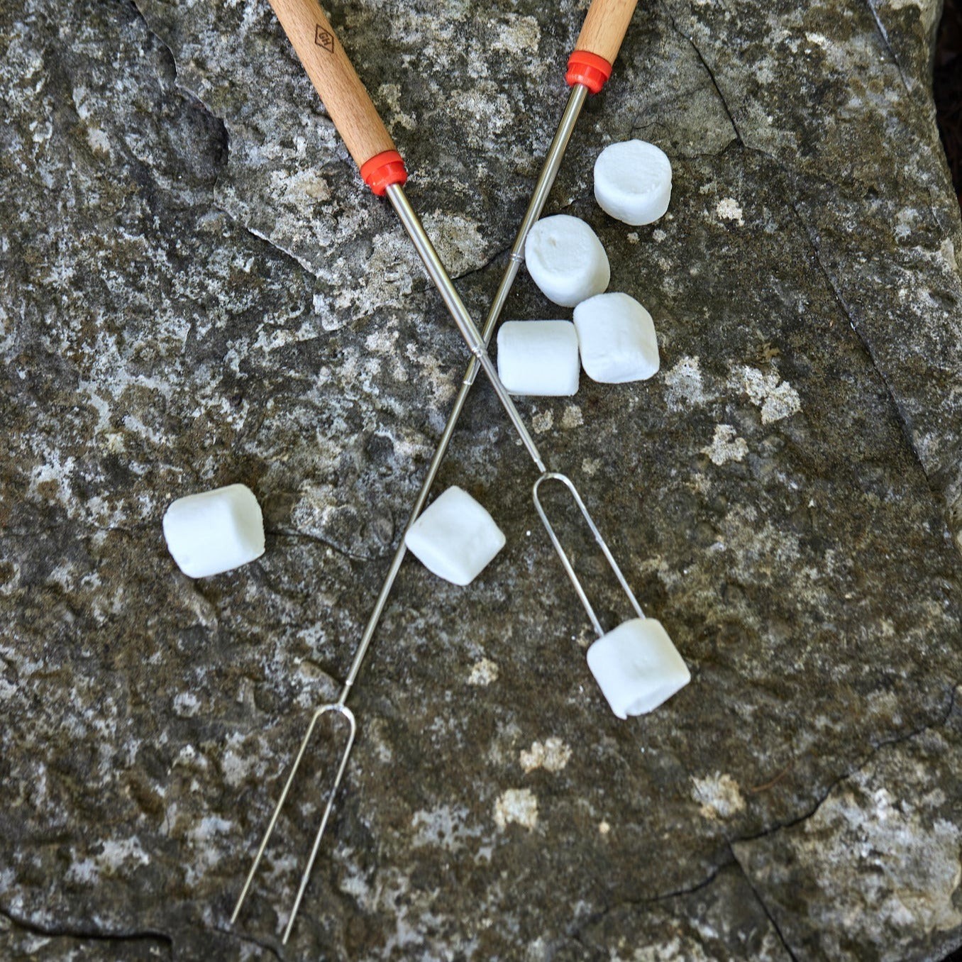 Perfect for campfire roasting without roasting your fingers! These handy beach wood and stainless still Telescoping Roasting Forks extend to 23 inches, allowing you to safely toast a marshmallow or roast a hotdog. Includes two roasting forks and a carry pouch. Pouch size .67"w x 12.2"l Box size 2.56"w x 12.8Óh x 1.38"d