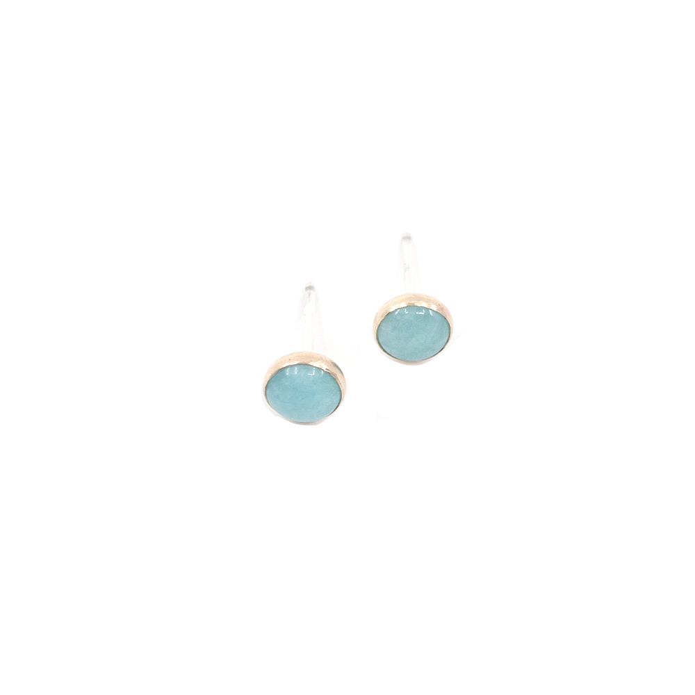 Medium sized stud earrings with sterling silver posts.  Polished finish 6mm amazonite stone 14k goldfill or sterling silver metal, sterling silver earring posts, soldered