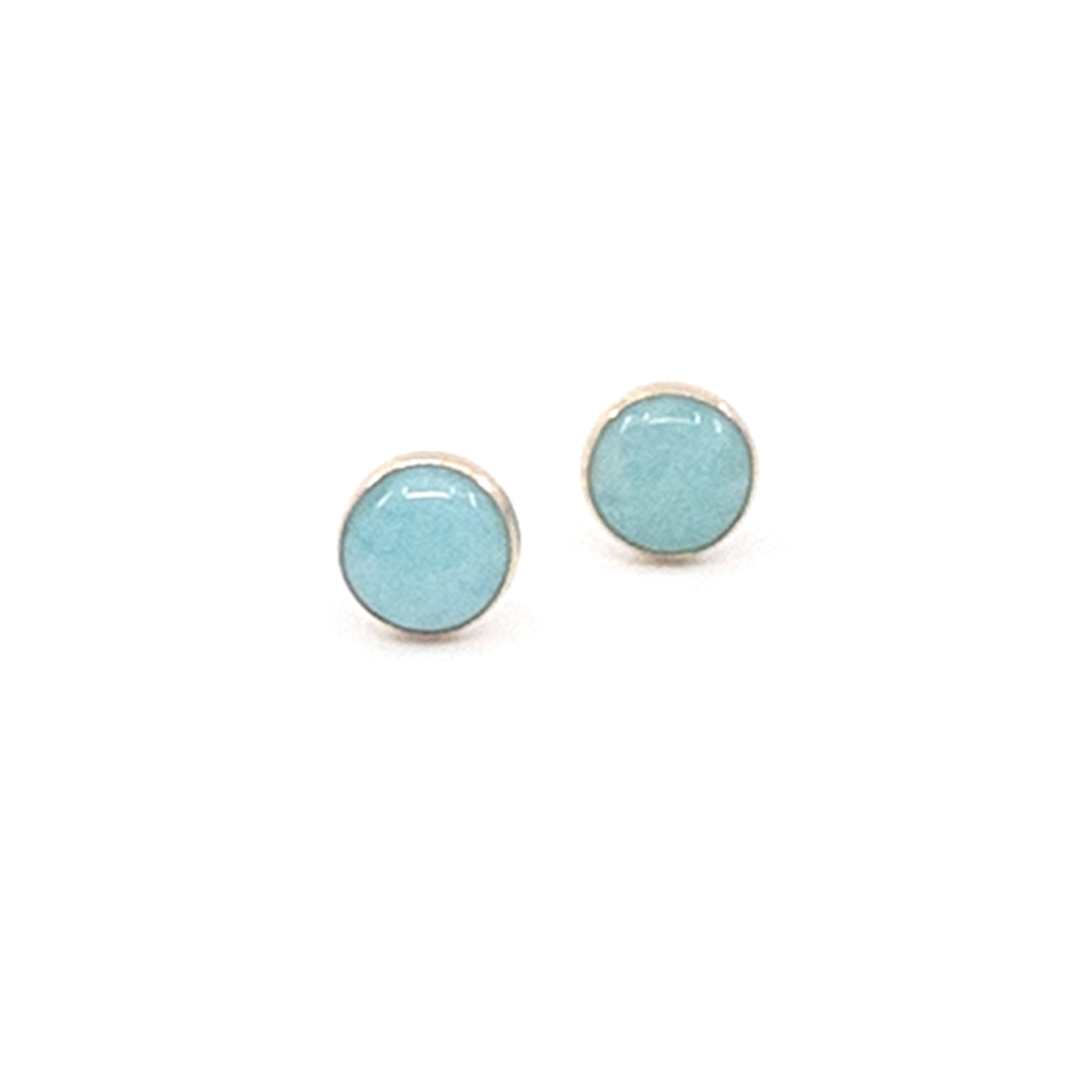 Medium sized stud earrings with sterling silver posts.  Polished finish 6mm amazonite stone 14k goldfill or sterling silver metal, sterling silver earring posts, soldered