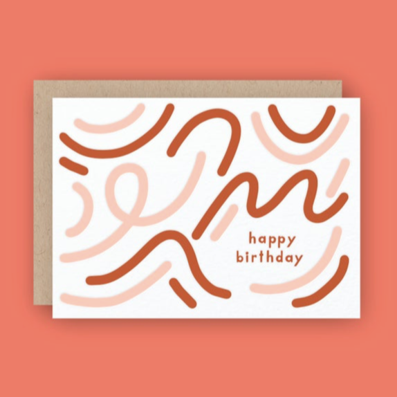 Letterpress Happy Birthday Squiggle Greeting Card