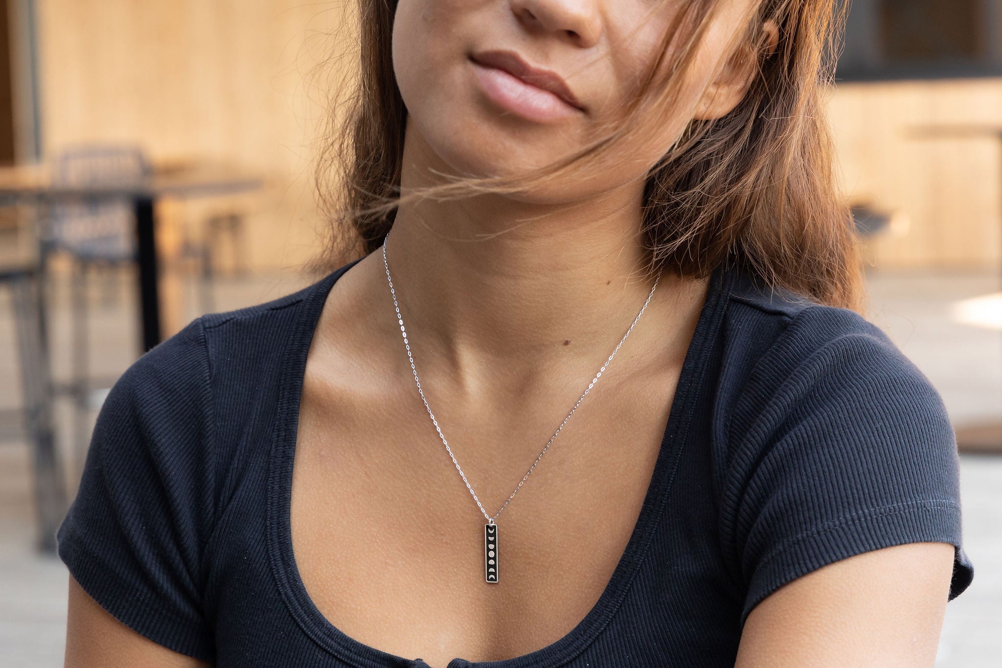 Moon Phases Skinny Bar Necklace - The Bearded Jeweler