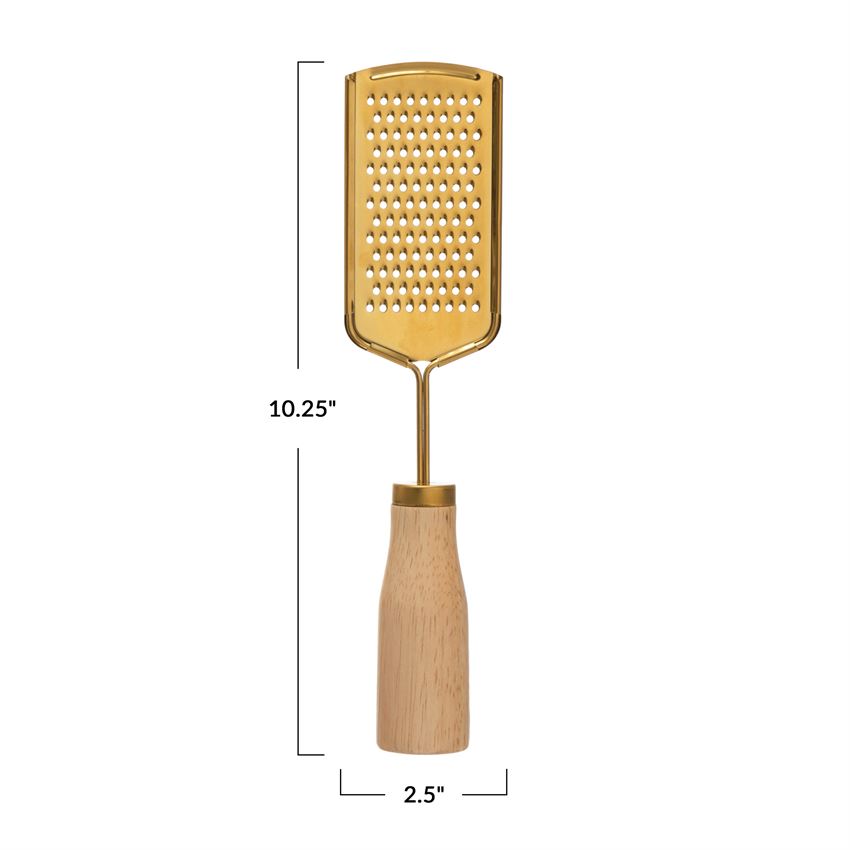 Standing Stainless Steel Grater with Wood Handle, Gold Finish