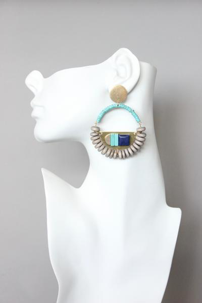 Jade & Painted Wood Stud Hoop Earring - David Aubrey Jewelry