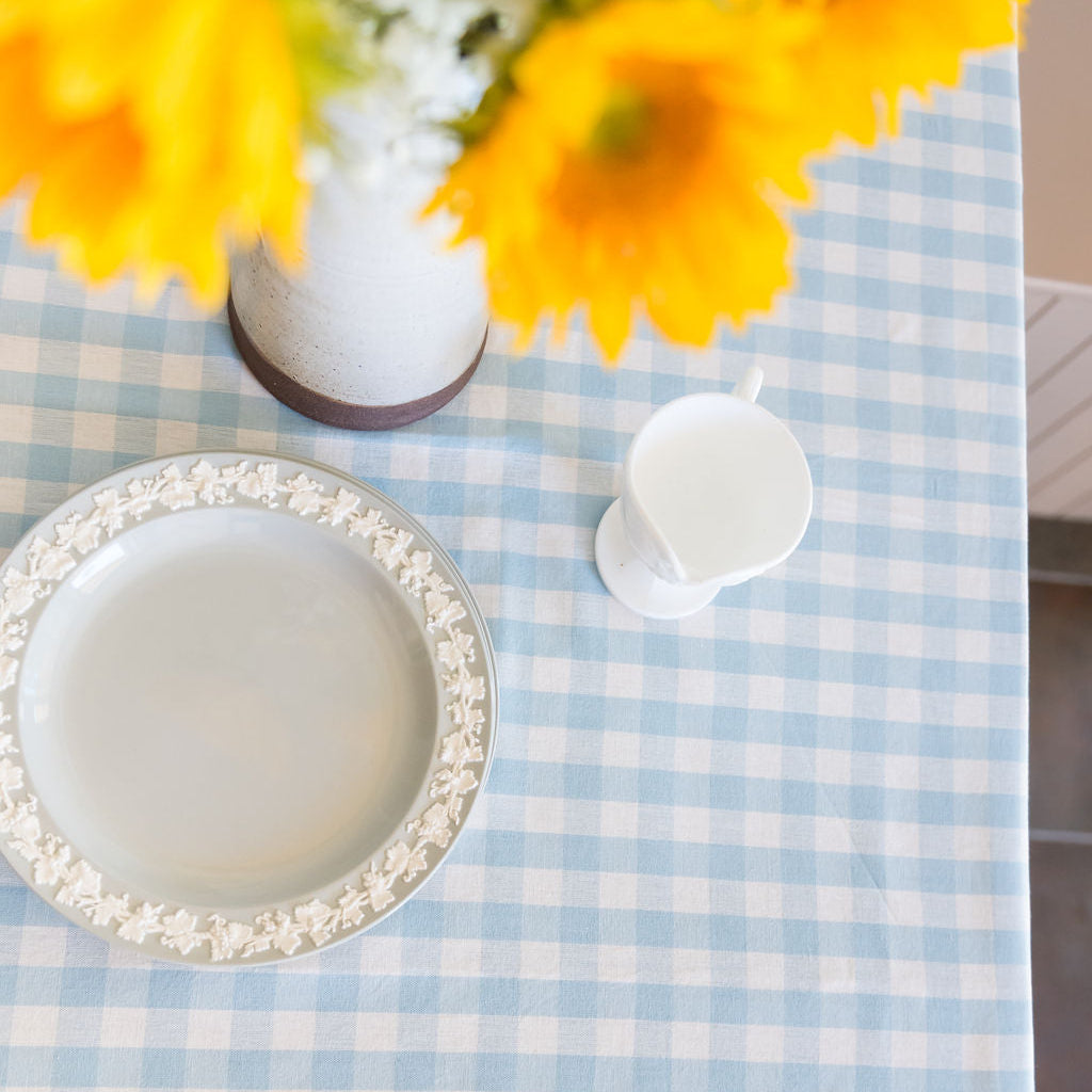 Blue Ruffled Gingham Tablecloth