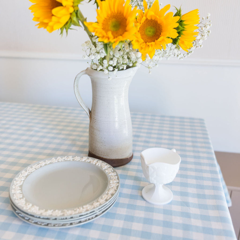 Blue Ruffled Gingham Tablecloth