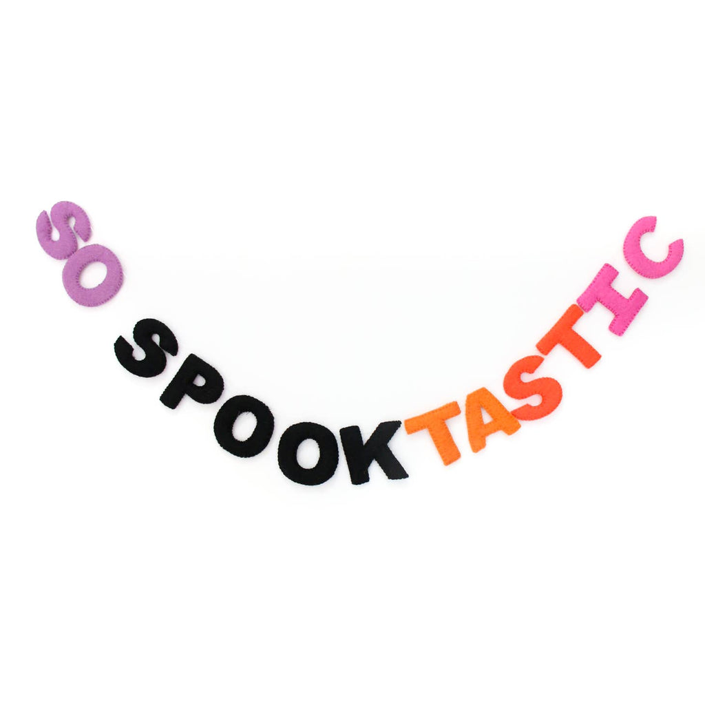 Hang the Halloween season with So Spooktacular Felt Garland! With vibrant colors and spooky shapes, this garland adds a touch of playfulness and excitement to your Halloween decor. Get ready for a frightfully fun holiday with this super spooky garland!     Size  6’ Long     Felt letters are appx. 3.5" tall
