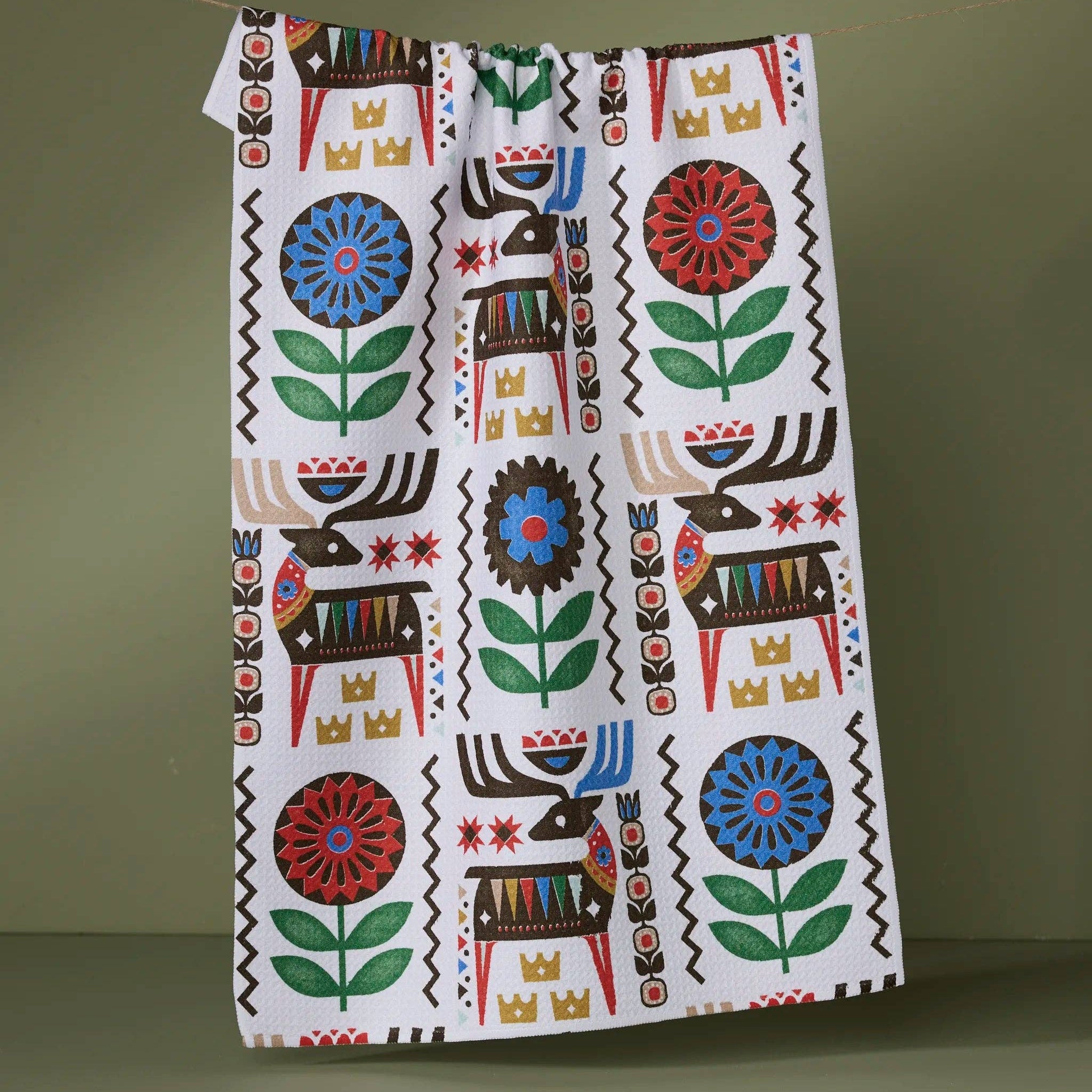 Folk Deer Tea Towel
