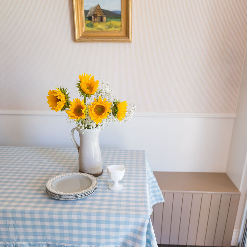 Blue Ruffled Gingham Tablecloth