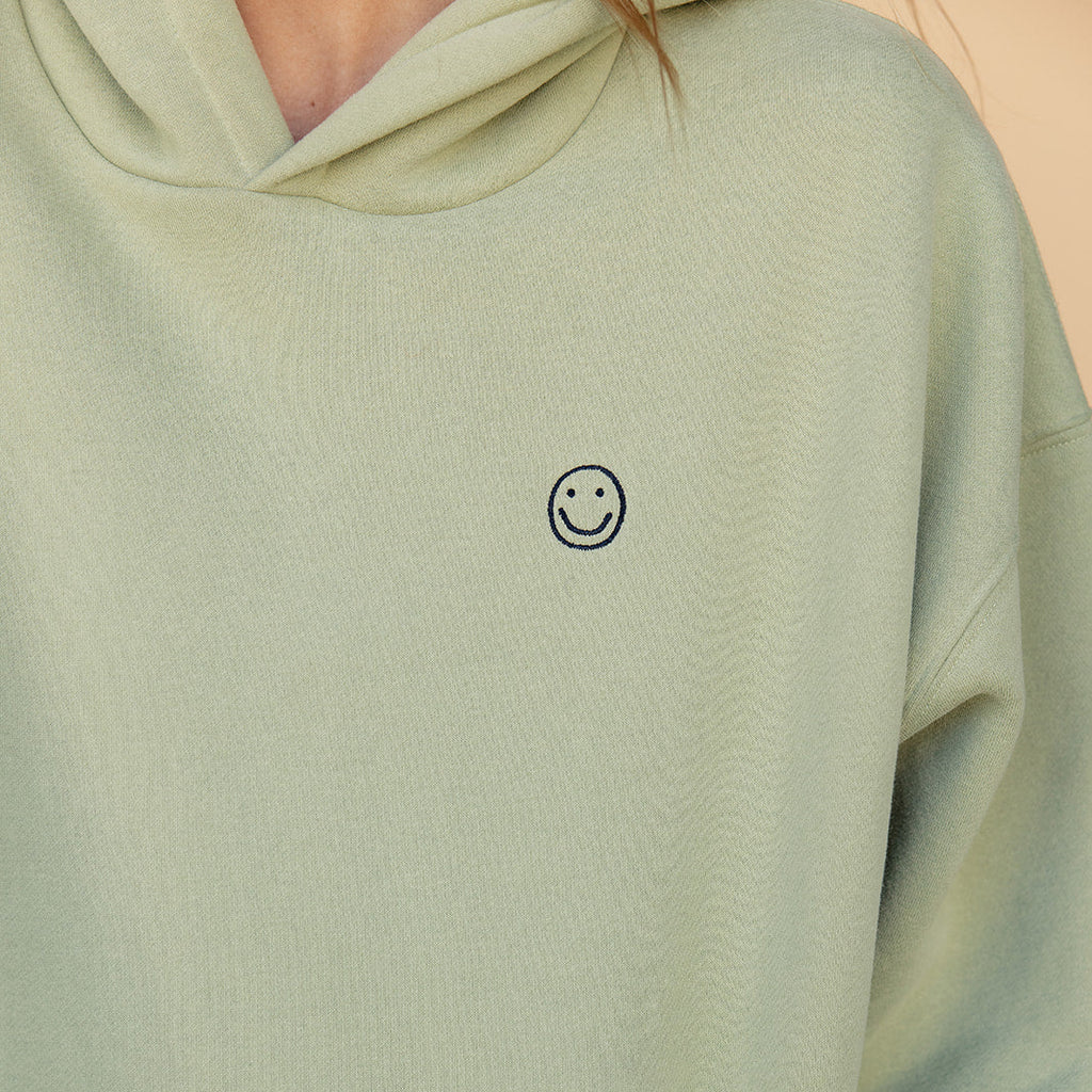 My mother told me to pick the very best + this soft, french terry hoodie is it. The embroidered smiley face detail makes this an effortless look with a subtle touch of sunshine. The weather outside might be changing, but we got nothing but smiles here :) Olive