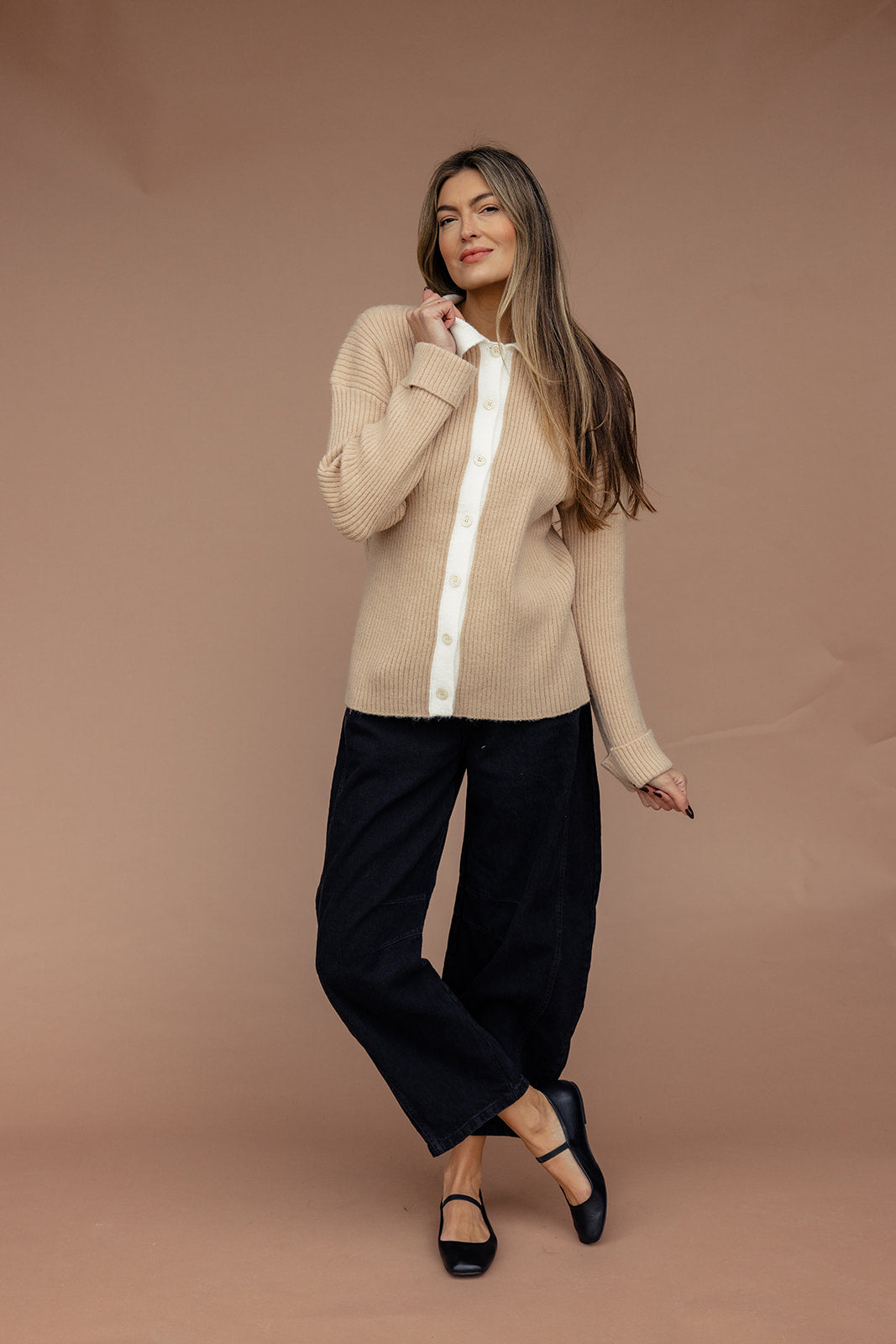 Us Against the World Contrast Collared Cardigan