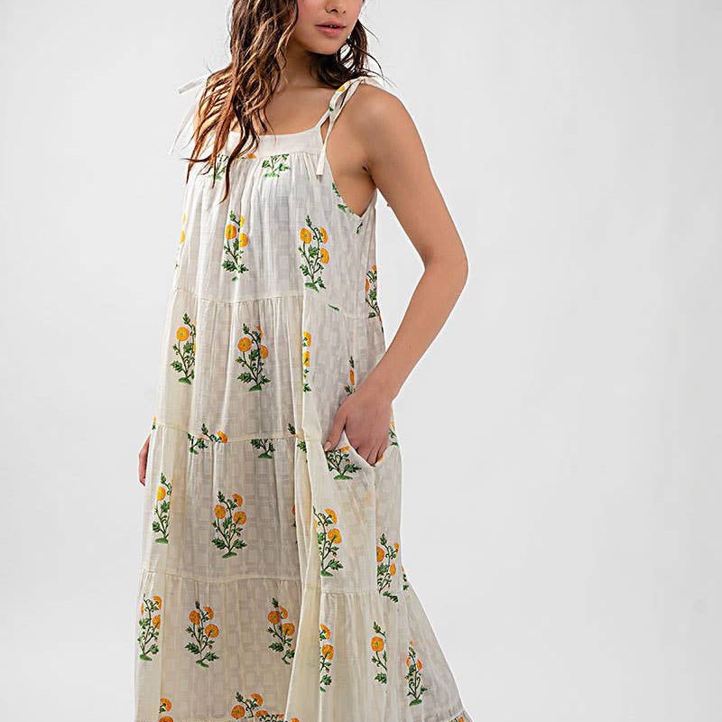 Romantic Tiered Floral Cotton Maxi Dress