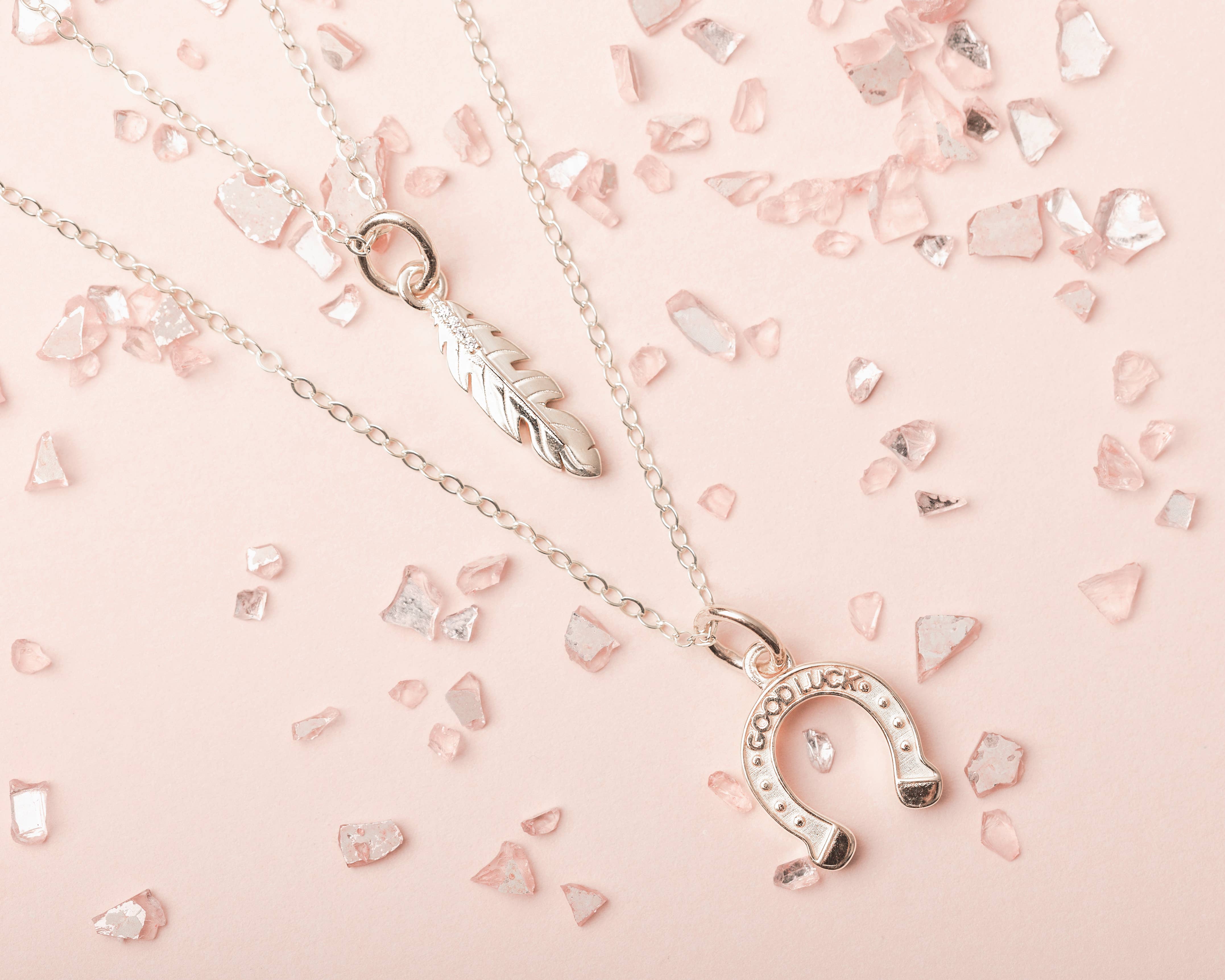 Silver Lucky Talisman Feather With CZ Charm Necklace