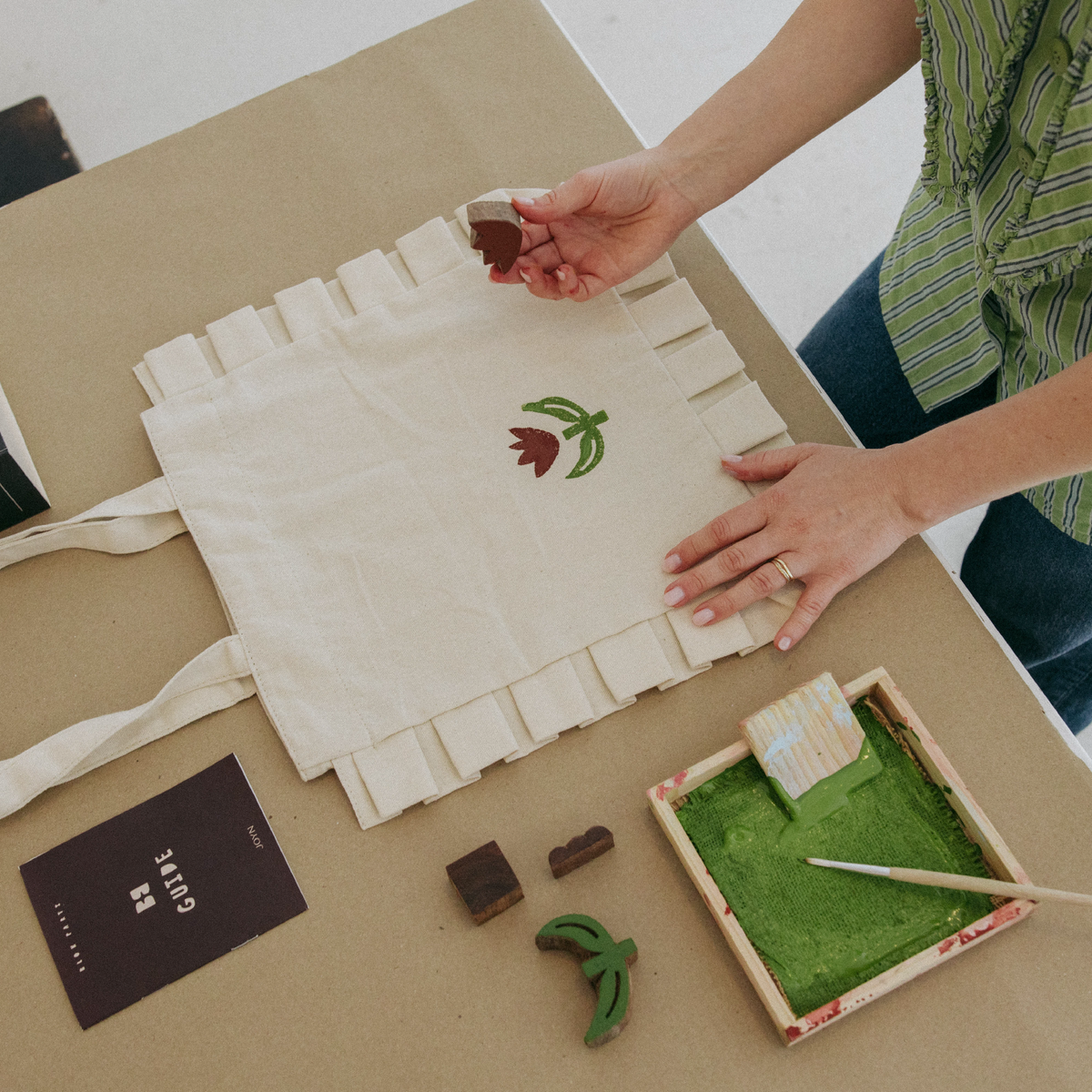 Hand-Carved Wood Blocks + Canvas Bag