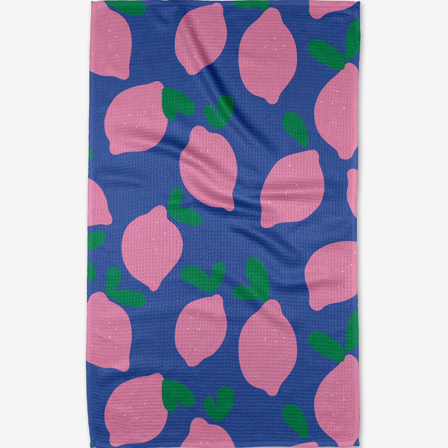 Towel with pink lemon pattern on a blue background