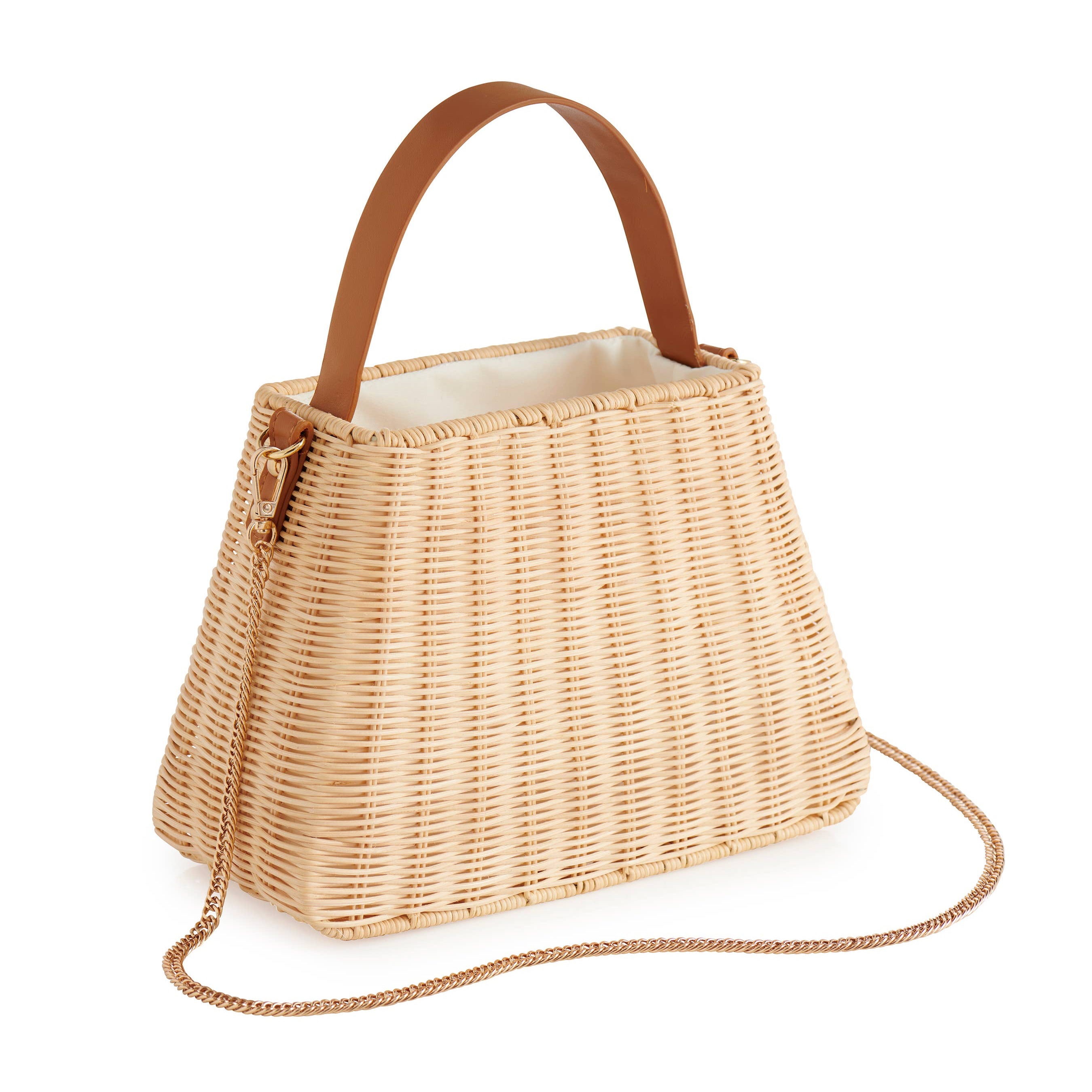 Say hello to the Corsica Bag – your chic seaside companion that brings effortless style wherever you go! This beautifully structured rattan bag features a sleek tan handle and a detachable gold chain for versatile carrying. Whether worn as a crossbody or toted by hand, its spacious interior has room for all your essentials (and then some!). From beachside strolls to brunch in the city, this bag blends coastal charm with timeless sophistication.