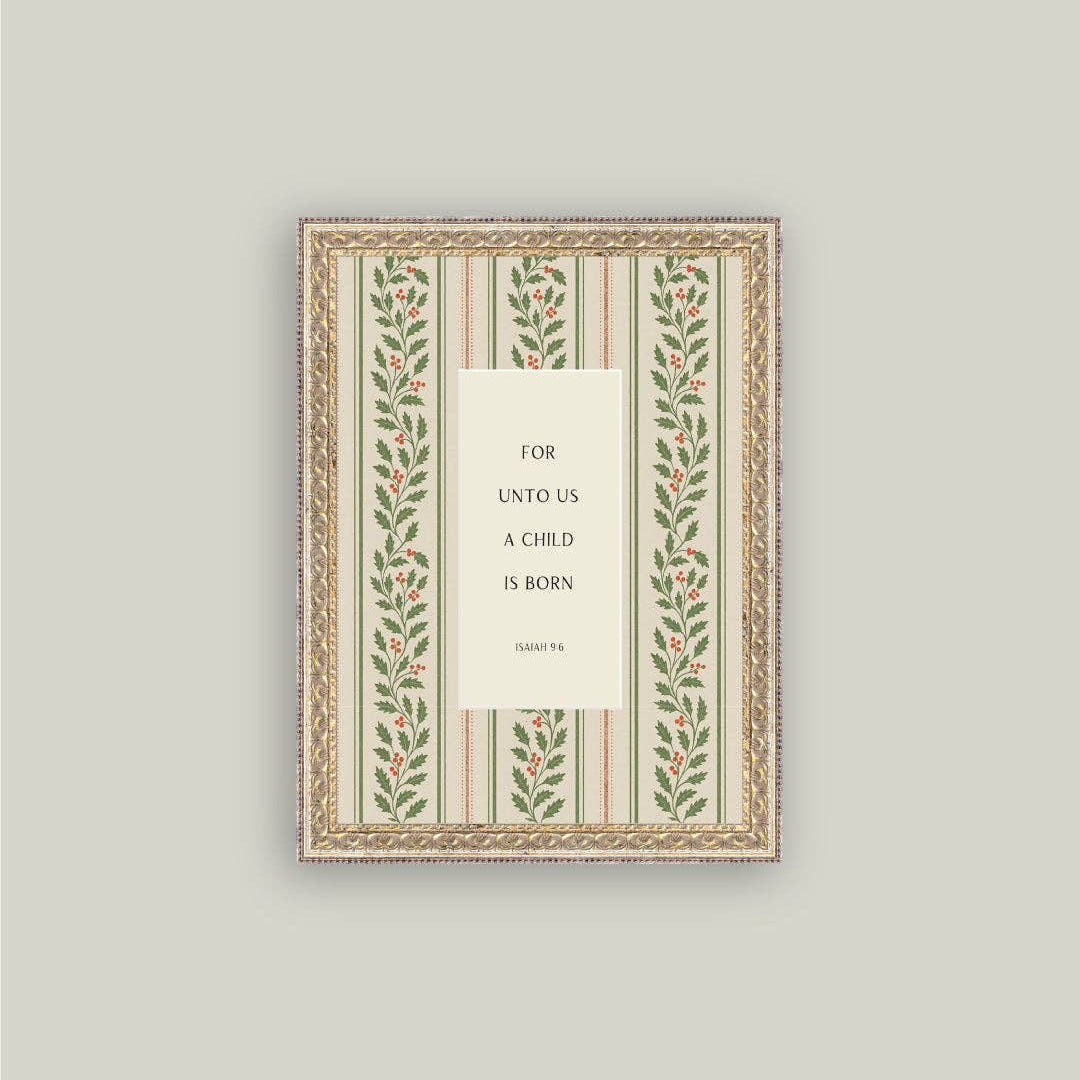 Celebrate the joy of new life with this timeless framed art piece. Featuring the cherished verse "For unto us a child is born," this 8 x 10 print combines elegant typography with a vintage wallpaper background for classic charm. The antique gold finish frame adds warmth and sophistication, making it a meaningful gift for nurseries, baby showers, or anyone who treasures this inspirational message. A beautiful reminder of hope and new beginnings.

Details:

Artwork Material: Printed on premium canvas fabric