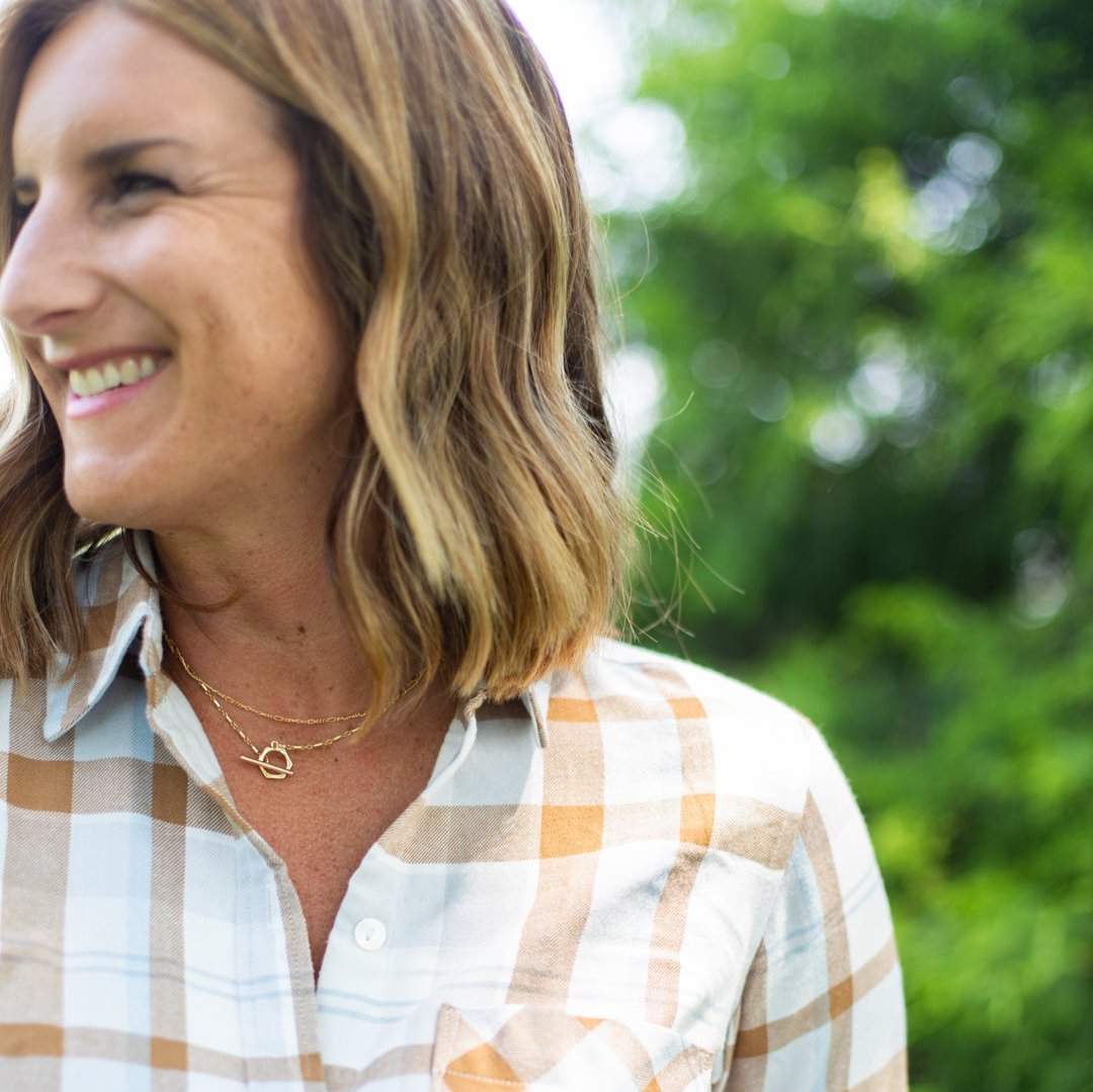 Erin designed The Erin Necklace specifically for you and we are smitten! With the super unique hexagon clasp and the stunning rolo chain, we haven't seen a necklace anywhere like this. We are beyond in love!