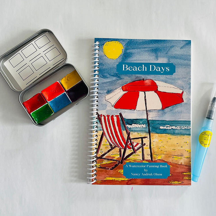 Beach days painting book with a paint brush and tin of 6 watercolors