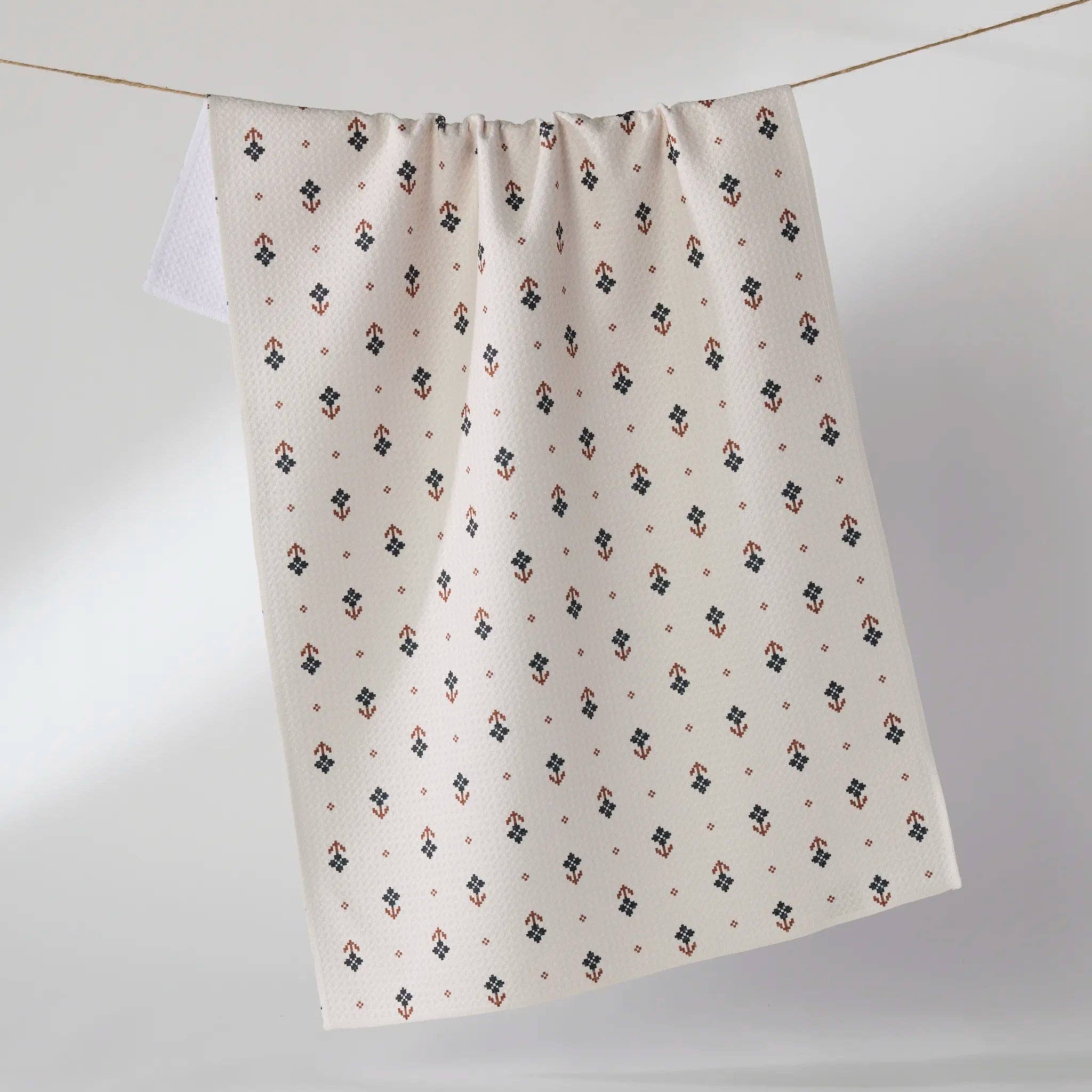 Folk Pixel White Tea Towel