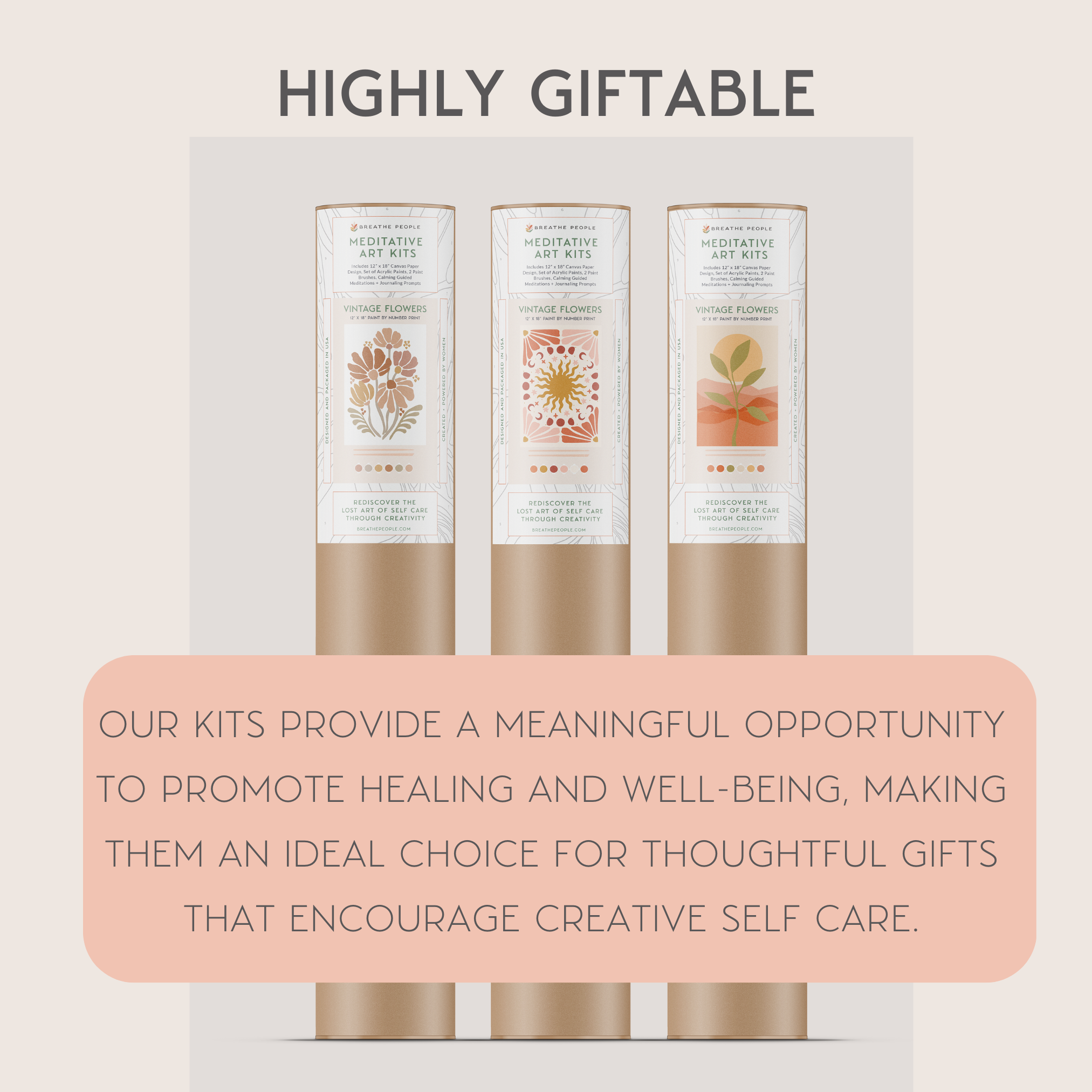 Three skincare product bottles with a promotional message about their giftability and benefits.