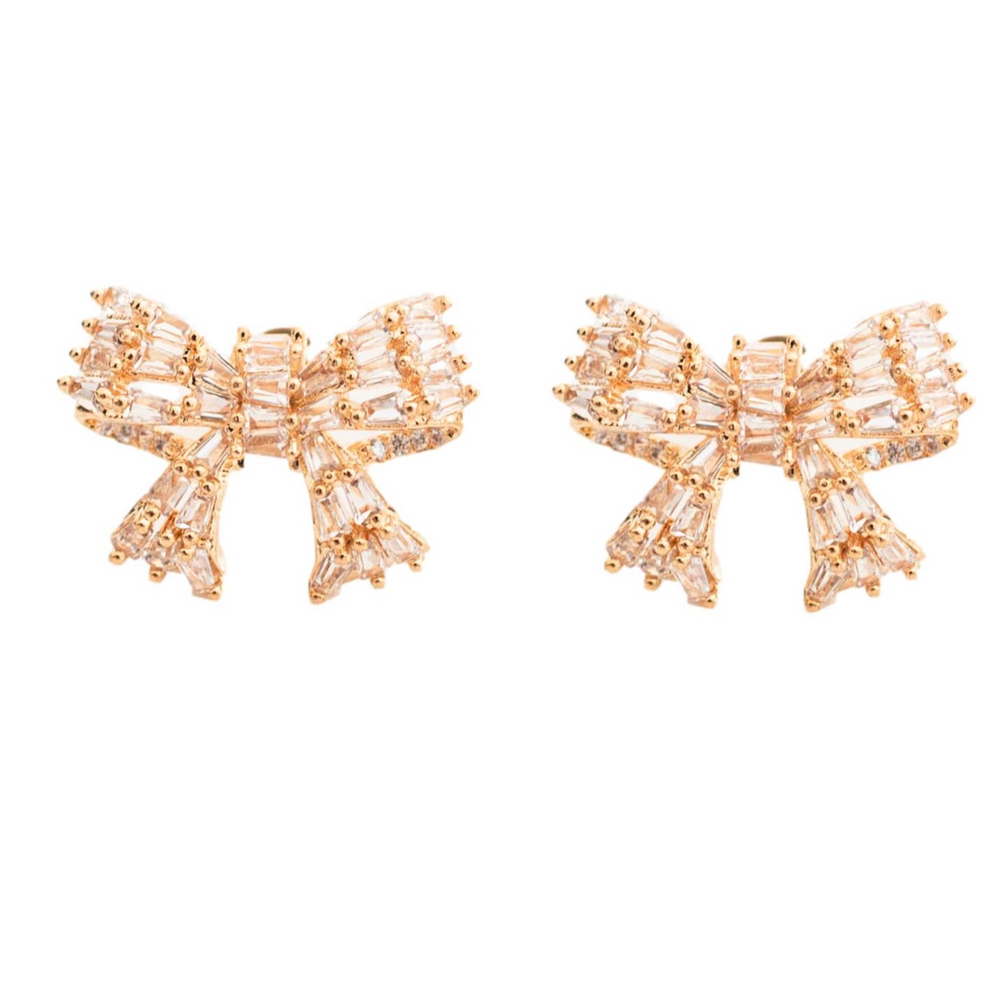 Gold Mini Sparkler Statement Stud Bow Earrings