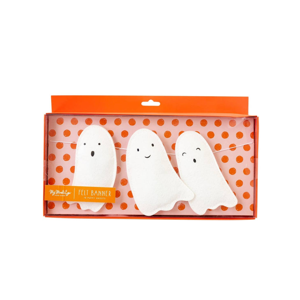 You'll be sure to spook up any space with this Ghost Puffy Felt Banner! Don't be afraid, this divinely designed decoration is sure to give your Halloween a heavenly touch. Let your guests know a ghost is in the house! BOO-licious!
