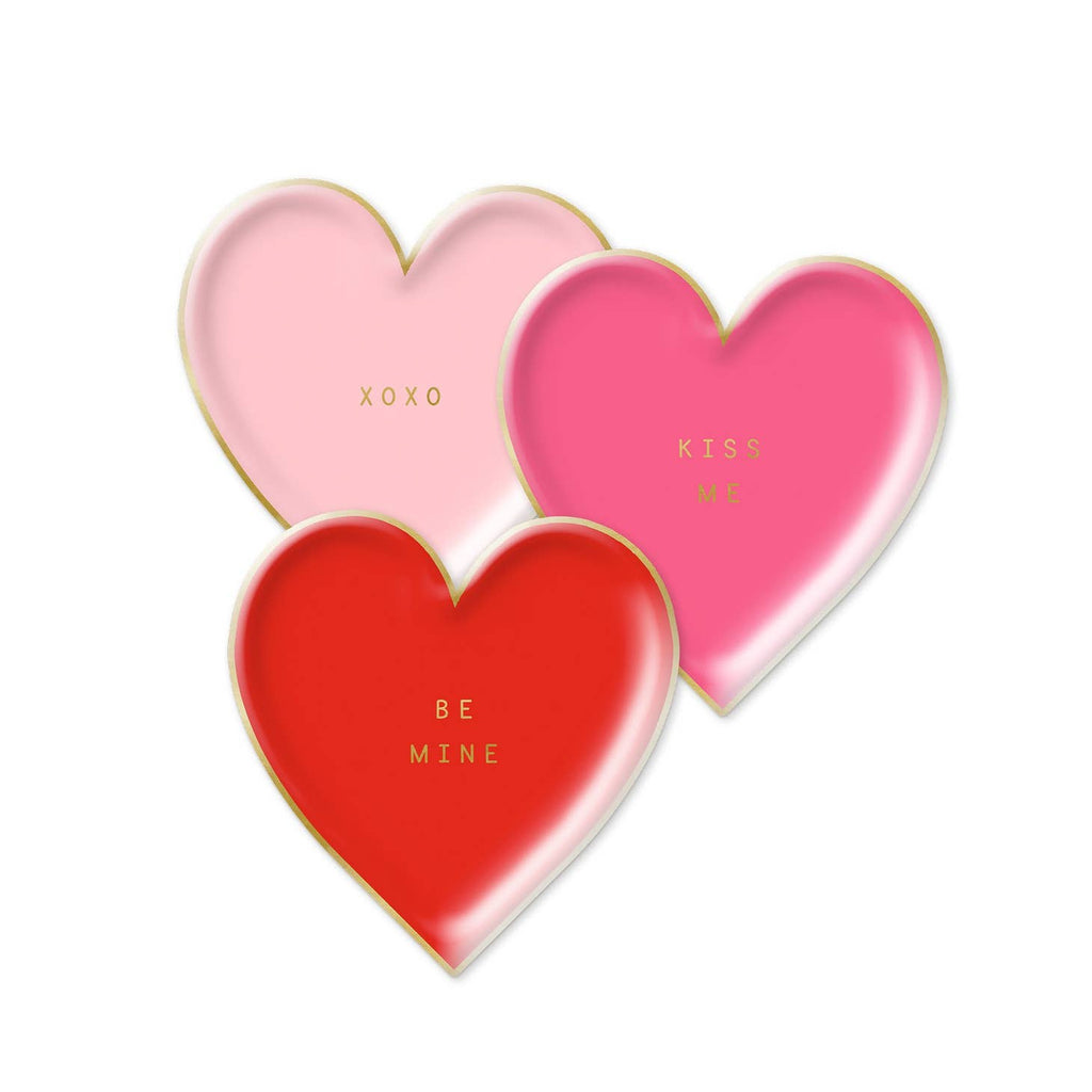 Let your conversation heart shaped plates do all the talking for you this Valentines Day! Your loved ones will feel so special when they see these plates on the table and read: be mine, XOXO, and kiss me. In three vibrant shades of red and pink they will make your table pop!