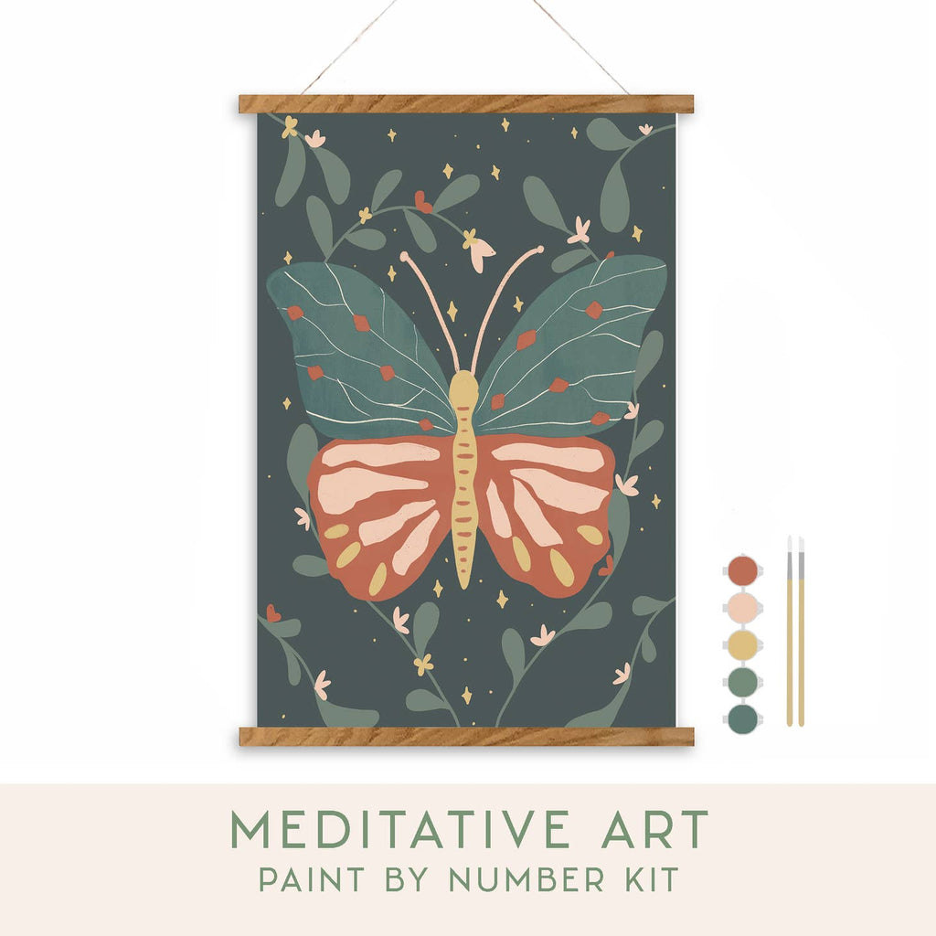 Night Butterfly Meditative Art Paint by Numbers: Embrace your creativity  Whether you paint alone as a therapeutic form of self care, or you paint in a group, our meditative art kits will help you tap into your inner creative, quiet the mind and and find deep relaxation.