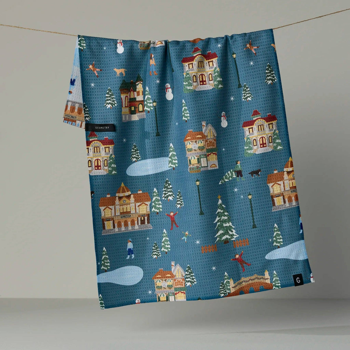 Holiday Nostalgia Luxe Kitchen Towel - blue side