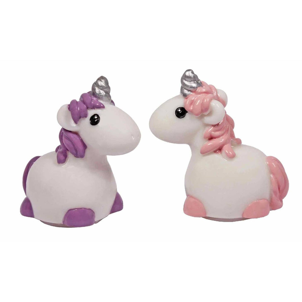 A fantastical fun unicorn with vanilla scented lip gloss for magical pouts! Enriched with vitamin e and made without harmful phthalates and parabens.     Dimensions  2″ x 1.3″ x 2.3″