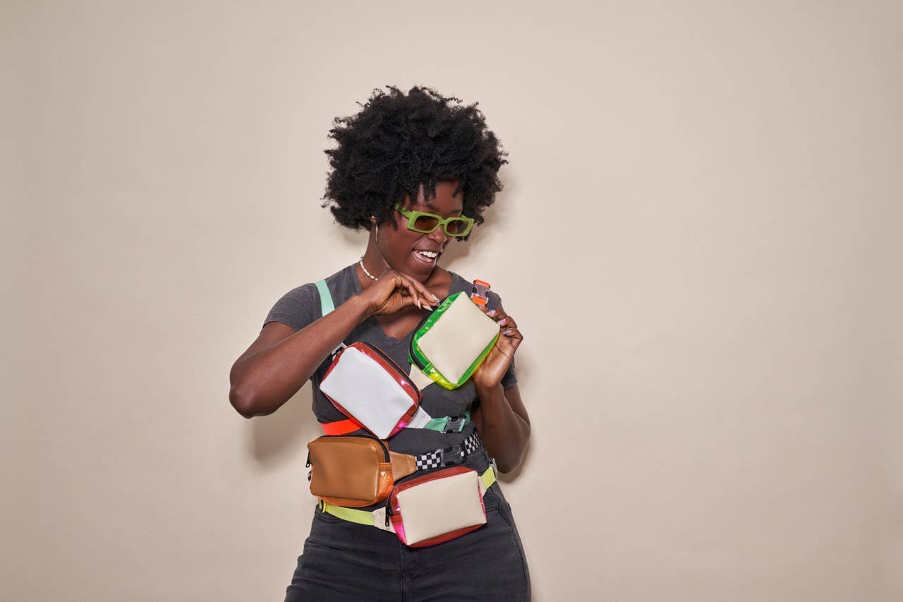 Cream & Yellow w/ Neon Orange Strap Fanny Pack