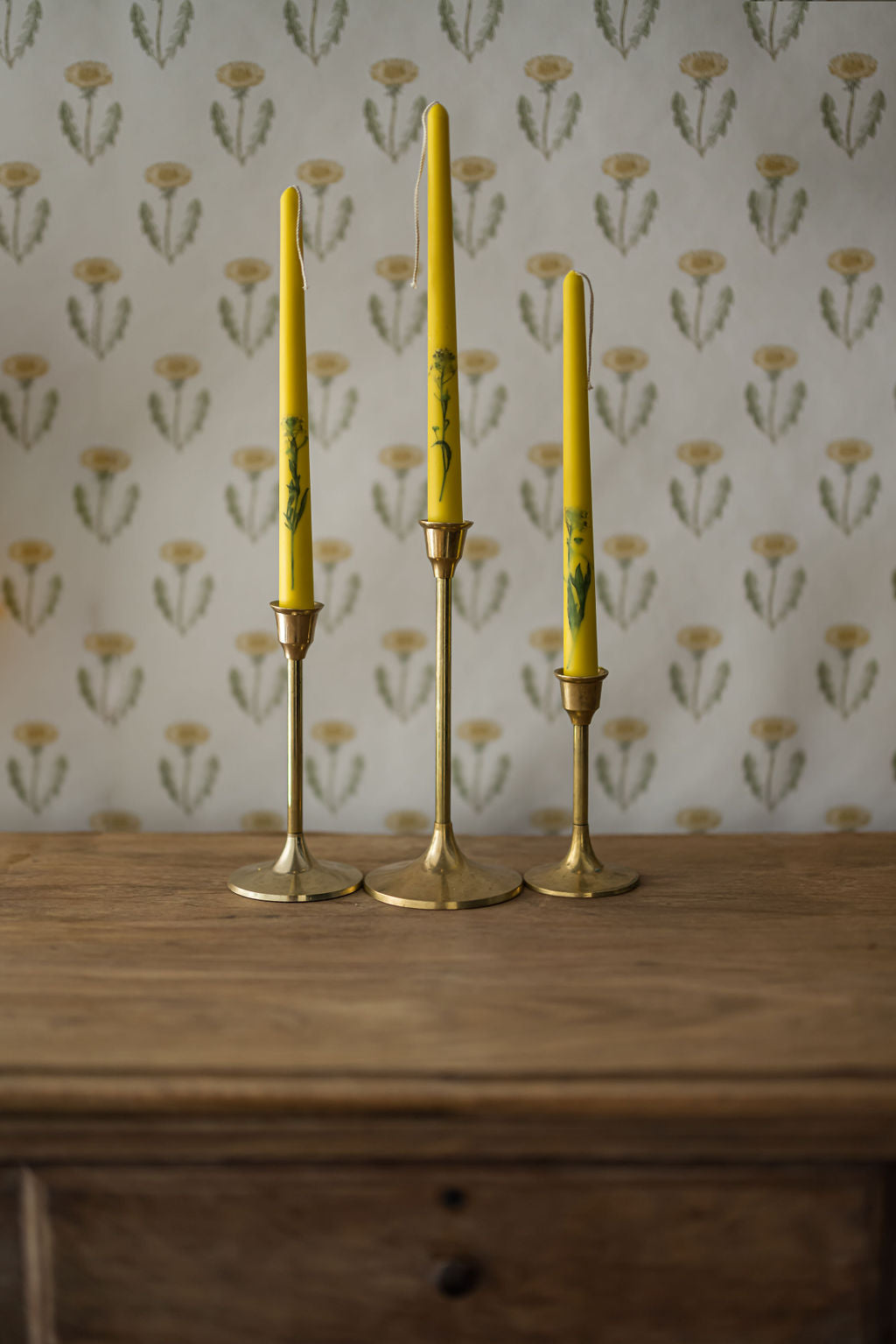 Floral Inlaid Tapered Candle - Set of 3