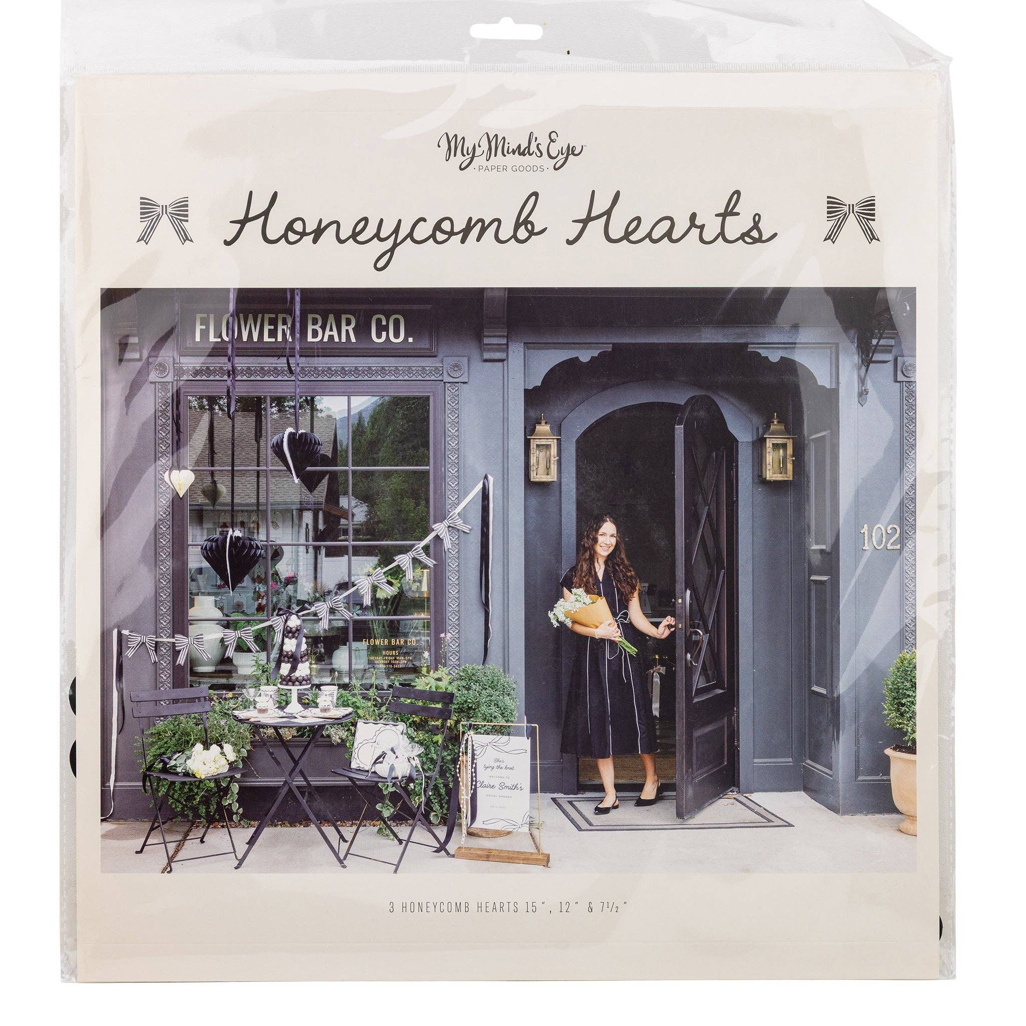 Black and White Honeycomb Hanging Hearts