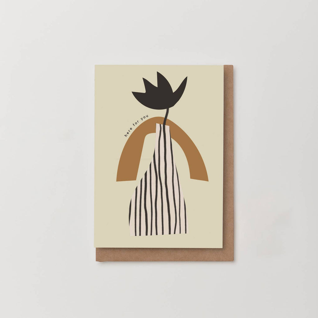 The latest 'on the table' range features a collection of collaged tableware across all occasions. 'Here for you' is a simple and hopeful sympathy card. Each card is accompanied by a luxury, heavyweight, gf smith envelope. These cards are printed using sustainable fsc-approved resources and come packaged in a compostable cello unless otherwise specified at checkout.