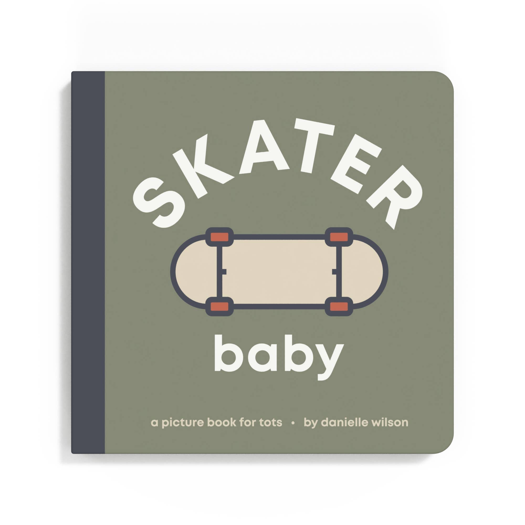 Book titled 'Skater Baby' with a skateboard graphic on a green background