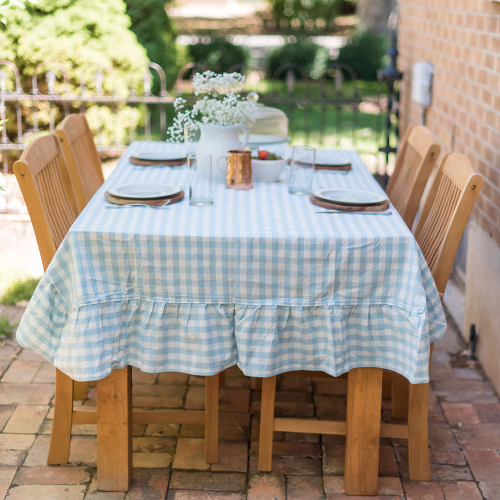 Blue Ruffled Gingham Tablecloth